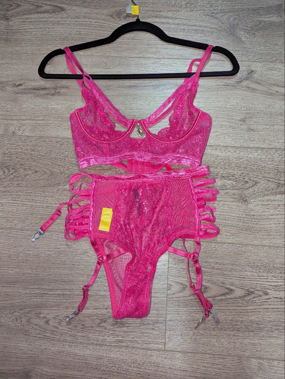 Fuchsia Lace Bralette & Garter Set - Vibrant Pink Lingerie